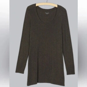 Eileen Fisher Scoop Neck Brown Long Sleeve T-shirt Dress Petite Medium